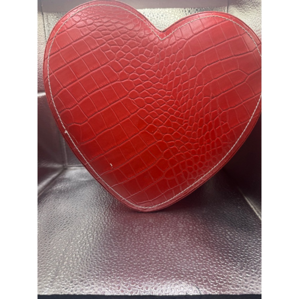 Red Heart Shaped Croc Embossed Storage Box Faux Leather Keepsake Jewelry Case